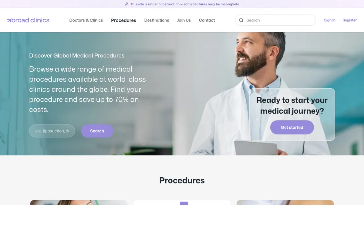 AbroadClinics — screen 1